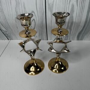 Silver And Gold  Plated Star Of David Candle Stick Holders Holiday